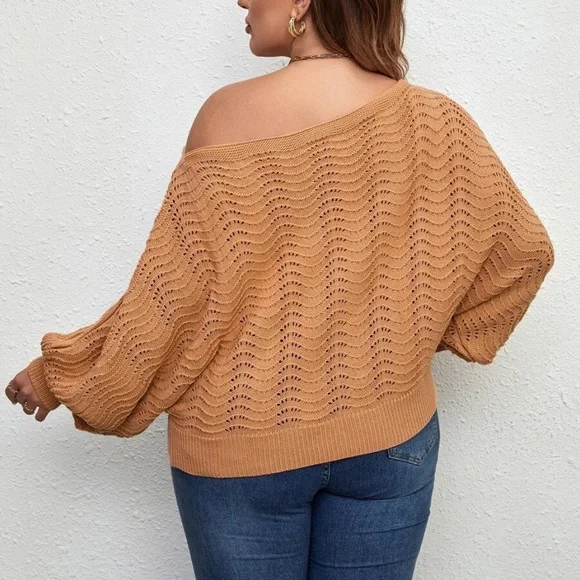Plus Off Shoulder Batwing Sweater Top - Picture 13 of 13